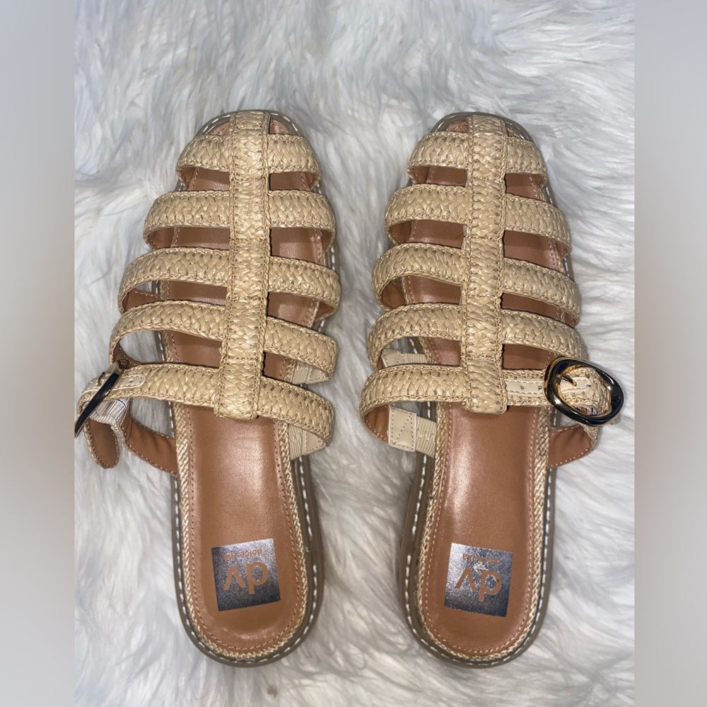DV By Dolce Vita Falcon Raffia Buckle Mules Slip On Natural- US Size 10